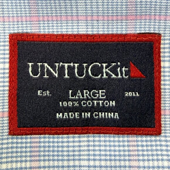 Untuckit Wrinkle Free Long Sleeve Button Down Shirt Men L Light Blue Plaid - Picture 4 of 6